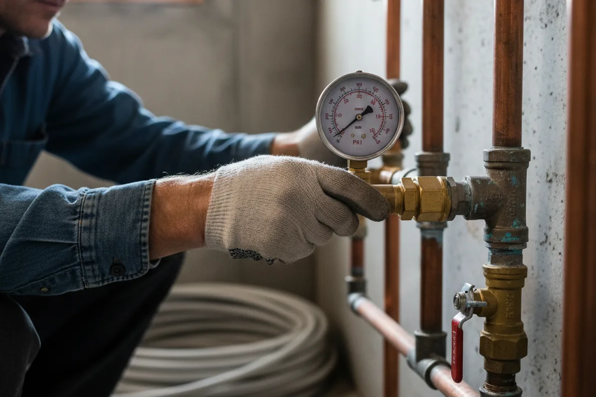 Pressure testing a repaired line during Water Line Repair in Stoney Fork